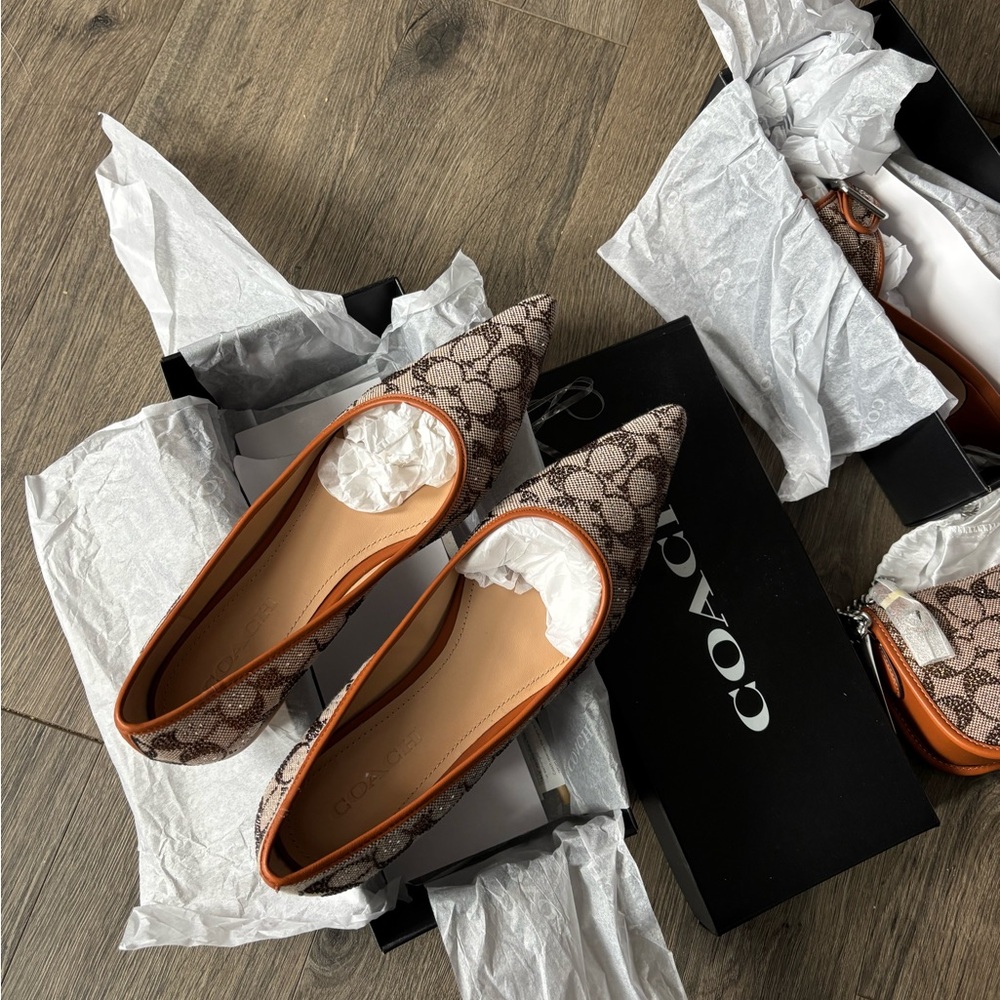 Coach Daphne Crystal Signature Jacquard Pointed Flats Size 10 ✨